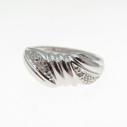 925 Sterling Silver Real Round-Cut Diamond Accent Modernist Ring Size 5