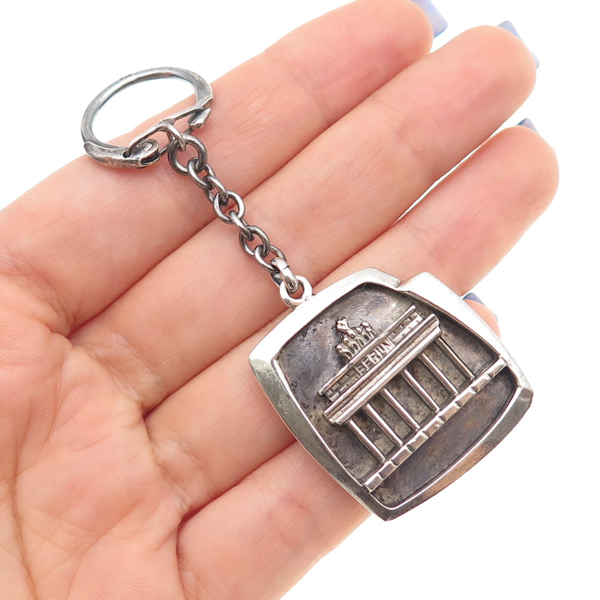 835 Silver Vintage Brandenburg Gate Berlin Oxidized Key Fob Ring Holder