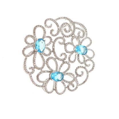 925 Sterling Silver Real Diamond & Apatite Floral Slide Pendant