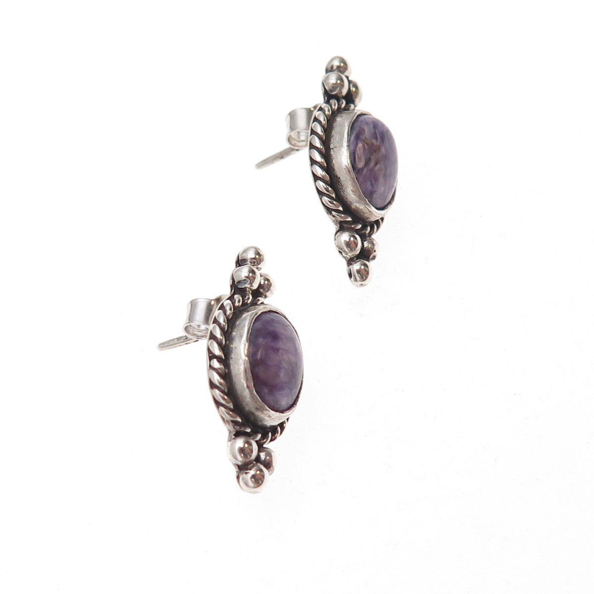 Old Pawn Sterling Silver Vintage Southwestern Charoite Tribal Beaded Earrings