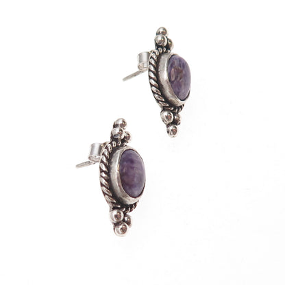 Old Pawn Sterling Silver Vintage Southwestern Charoite Tribal Beaded Earrings
