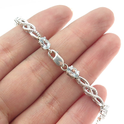 925 Sterling Silver Diamond Accent Tanzanite Aquamarine Infinity Bracelet 7.25"