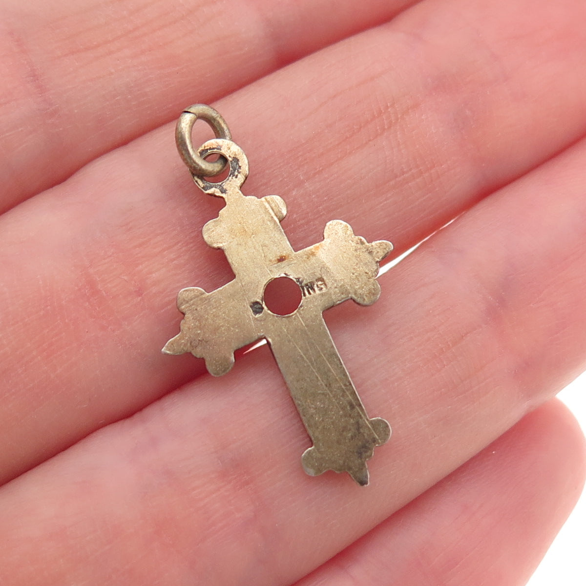 925 Sterling Gold Plated Antique Art Deco Cross Pendant (missing stanhope)