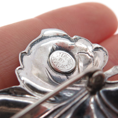 JEWELART 925 Sterling Silver Antique Art Deco Floral Leaf Oxidized Pin Brooch