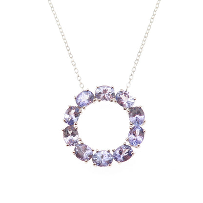925 Sterling Silver Real Tanzanite Circle of Life Cable Chain Necklace 18"