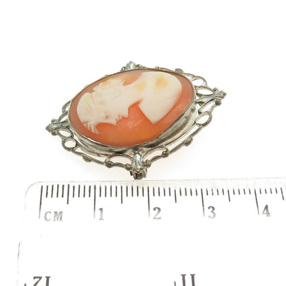 Antique Silver-Tone Cameo Victorian Lady Pin Brooch