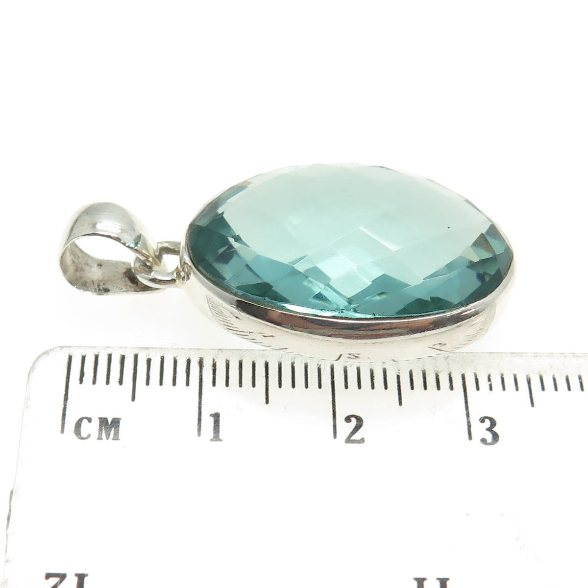 925 Sterling Silver Vintage Real Oval-Cut Green Mint Amethyst Pendant