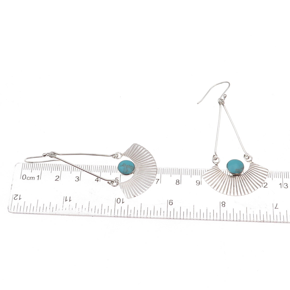 925 Sterling Silver Vintage Mexico Turquoise Modernist Dangle Earrings