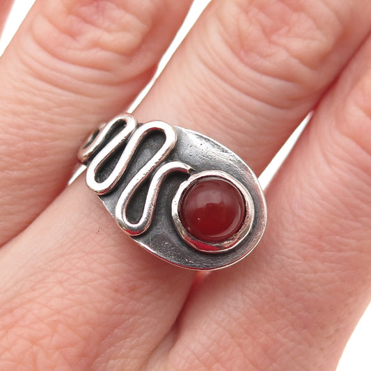 Byron 925 Sterling Silver Vintage Real Carnelian Modernist Oxidized Ring Size 7