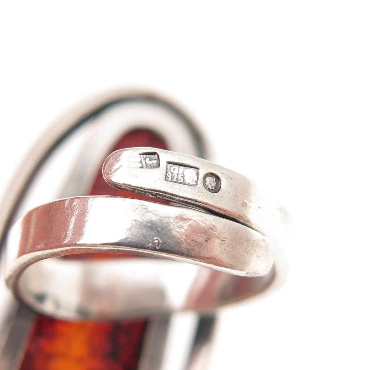 925 Sterling Vintage Poland Real Amber Modernist Adjustable Ring Size 6.75
