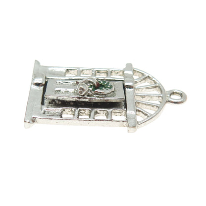 925 Sterling Silver Antique Enamel Christmas Entrance Doorway Mini Pendant