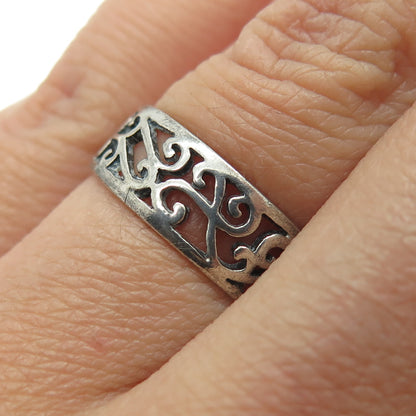 925 Sterling Silver Vintage Swirl Oxidized Band Ring Size 7.25