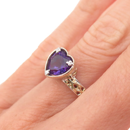 Michael Valitutti Gems En Vogue Sterling 2-Tone Amethyst Heart Ring Size 5.25