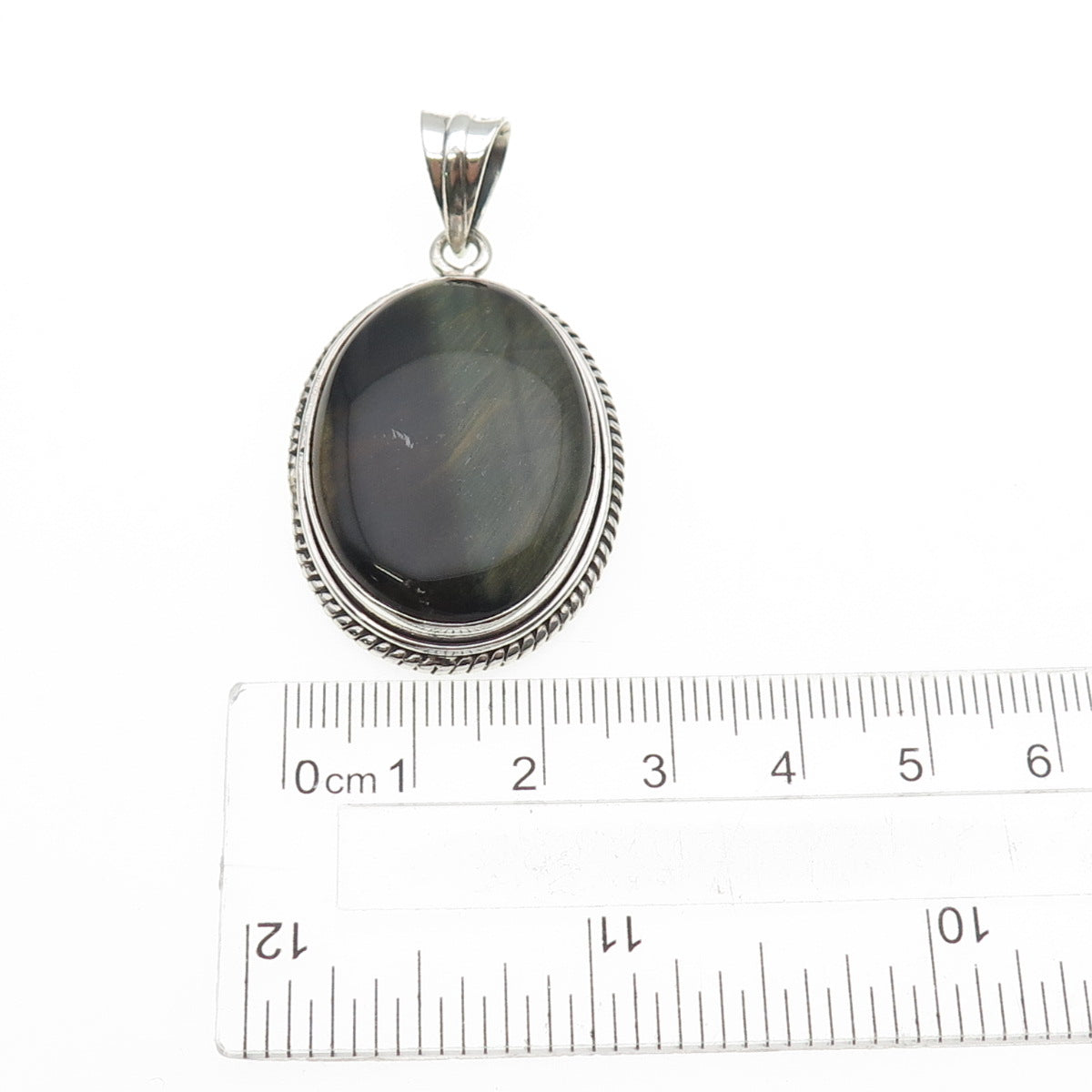 925 Sterling Silver Vintage Real Cabochon Tiger Eye Charm Pendant