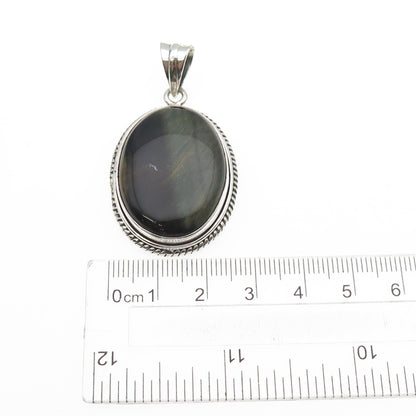 925 Sterling Silver Vintage Real Cabochon Tiger Eye Charm Pendant