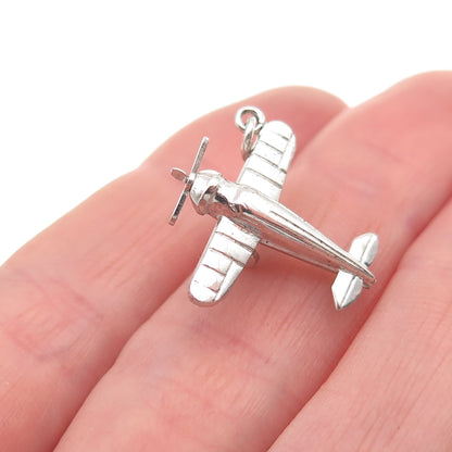 925 Sterling Silver Antique Retro Airplane Movable 3D Mini Charm Pendant