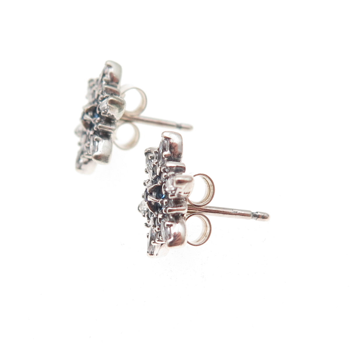 Pandora 925 Sterling Silver White & Blue C Z Sparkling Snowflake Stud Earrings