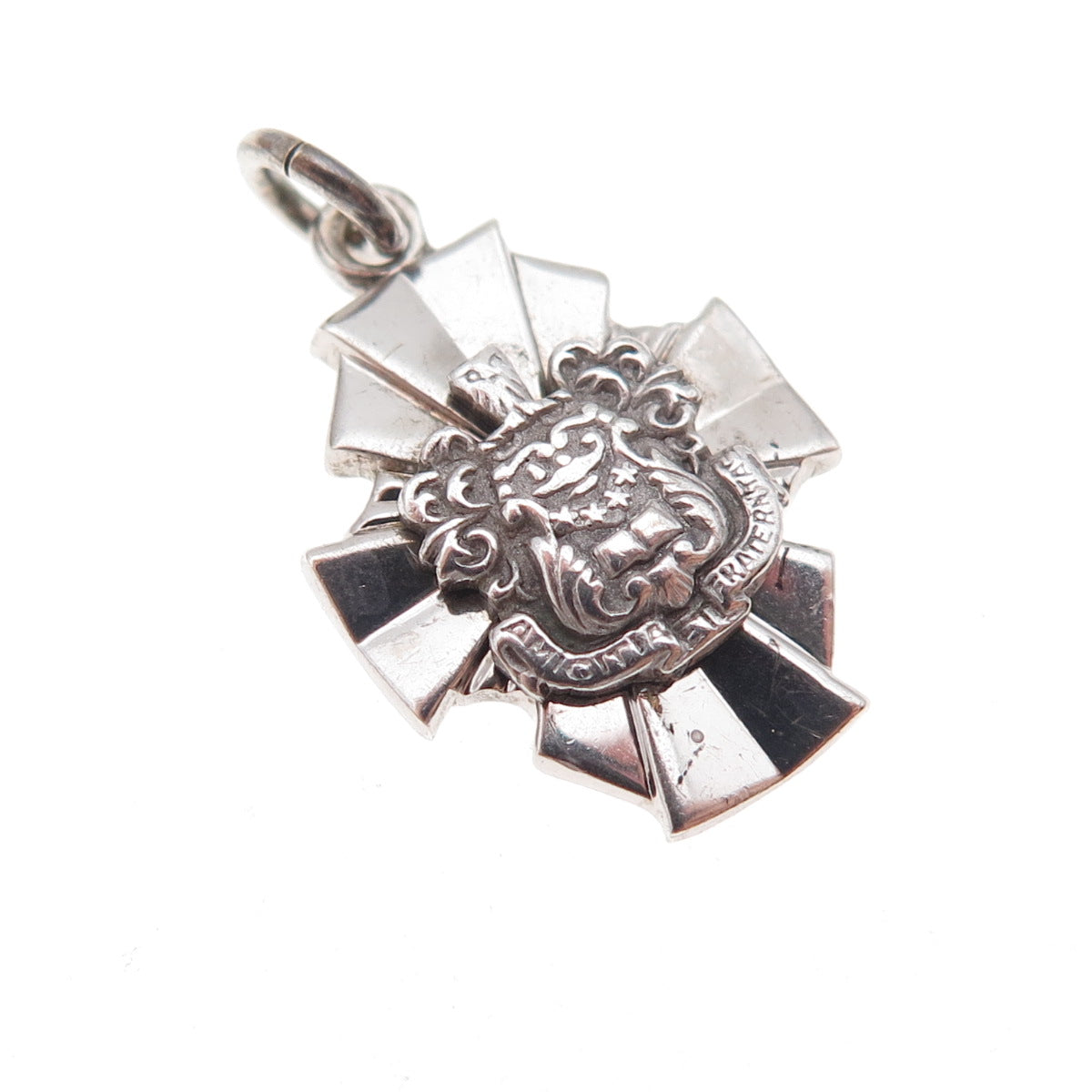 925 Sterling Silver Antique Art Deco Amicitia Fraternitas Cross Charm Pendant