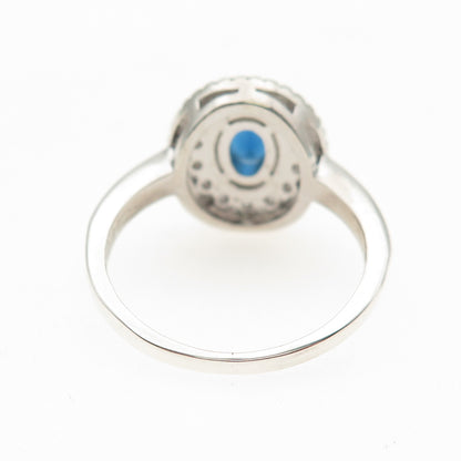 925 Sterling Silver Oval-Cut Blue & Round-Cut White C Z Ring Size 9.25