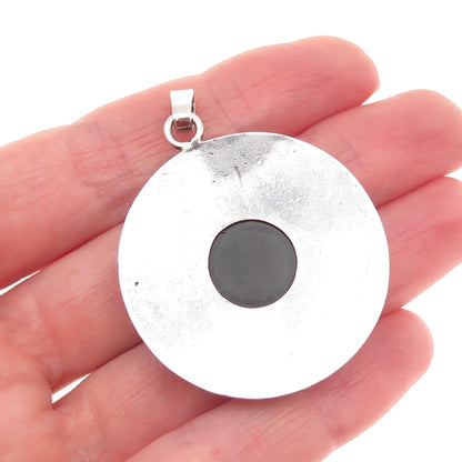 925 Sterling Silver Vintage Modernist Floral Oxidized Charm Pendant