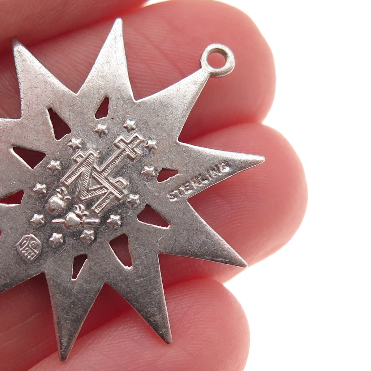 925 Sterling Silver Antique Art Deco Real Marcasite St. Mary Miraculous Pendant