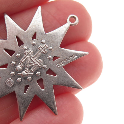 925 Sterling Silver Antique Art Deco Real Marcasite St. Mary Miraculous Pendant