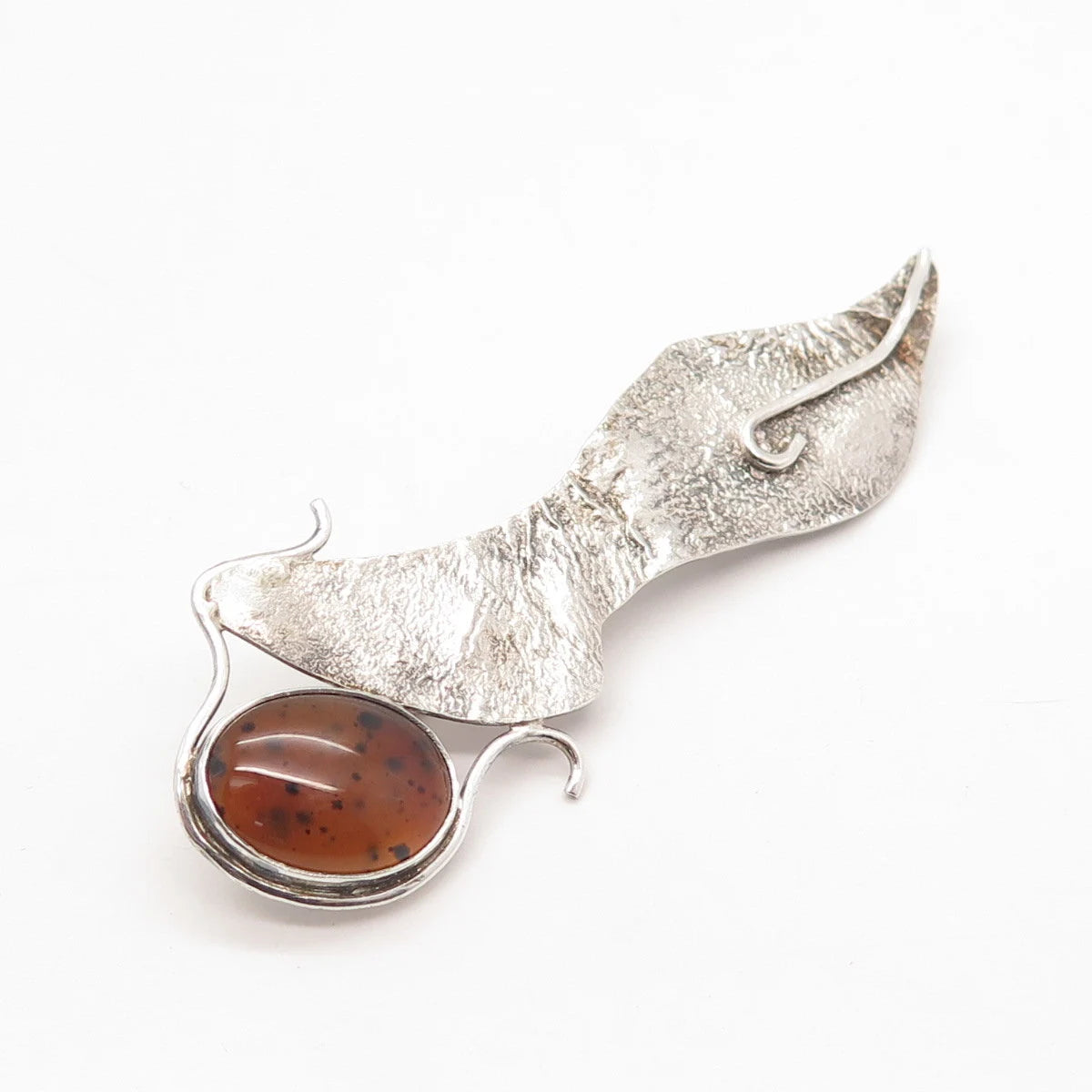 925 Sterling Silver Vintage Real Agate Gemstone Modernist Pin Brooch