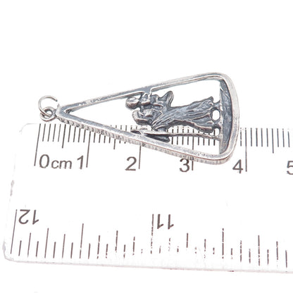 925 Sterling Silver Antique Art Deco St. Christopher Oxidized Charm Pendant