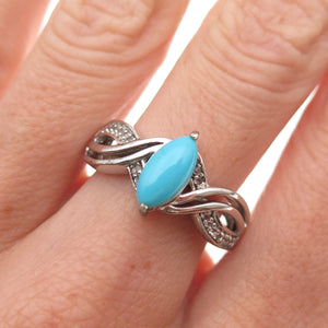 Chuck Clemency 925 Sterling Silver Real Turquoise & White Topaz Ring Size 8.25