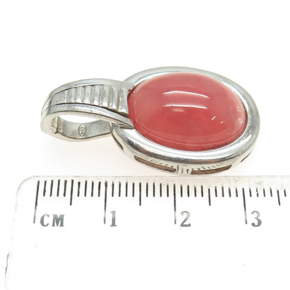 925 Sterling Silver Vintage Real Cabochon Cherry Pink Quartz Charm Pendant