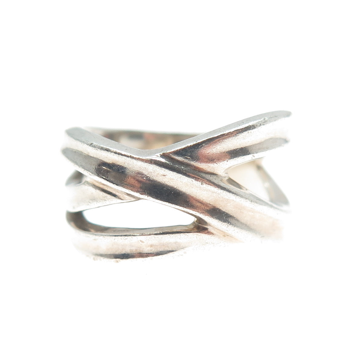 925 Sterling Silver Vintage Modernist Crisscross Ring Size 6.25