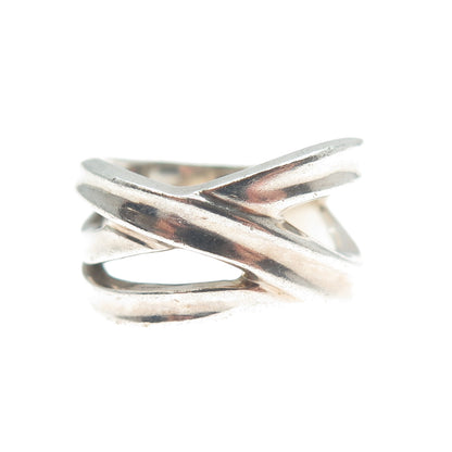 925 Sterling Silver Vintage Modernist Crisscross Ring Size 6.25