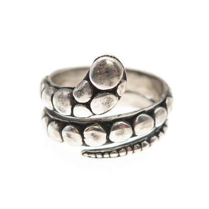 925 Sterling Silver Vintage Snake Dotted Oxidized Adjustable Wrap Ring Size 7