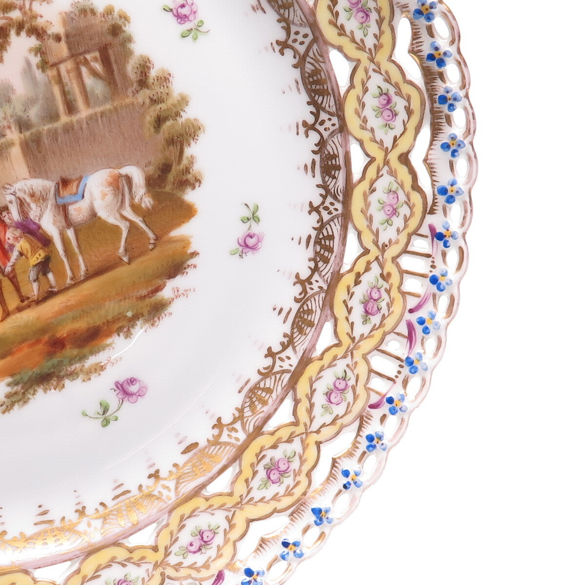 DRESDEN Antique 1900s Germany Children & Horses Hand Painted Porcelain Plate