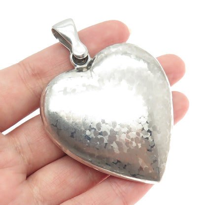 PREX 925 Sterling Silver Vintage Italy Textured Puffy Heart Pendant