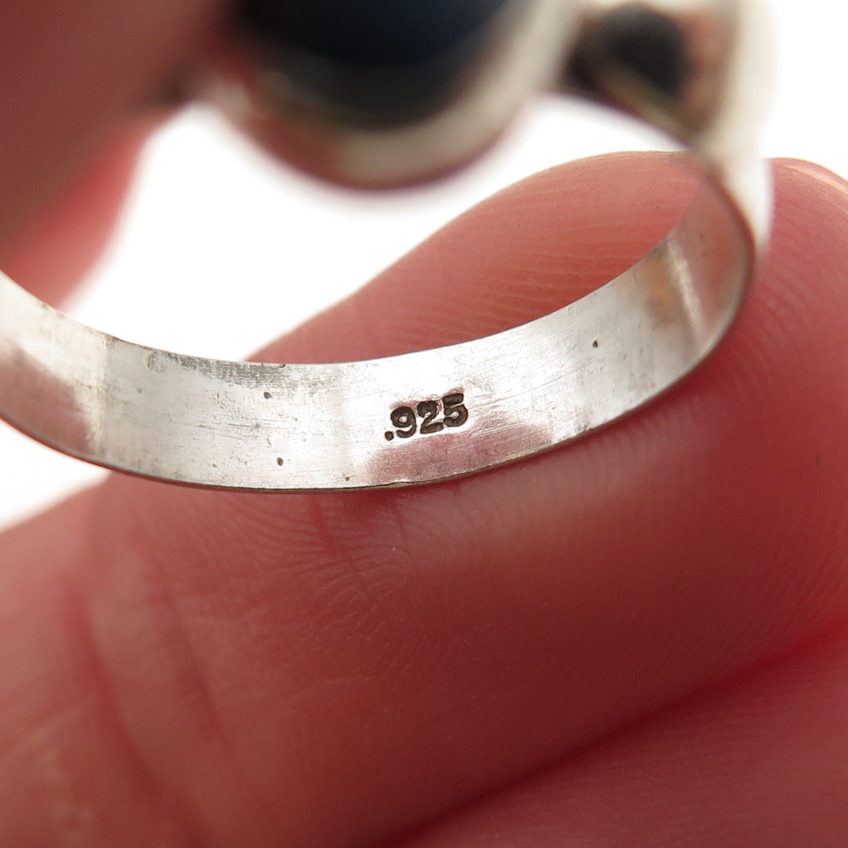 925 Sterling Silver Vintage Real Lapis Modernist Oxidized Ring Size 6.5