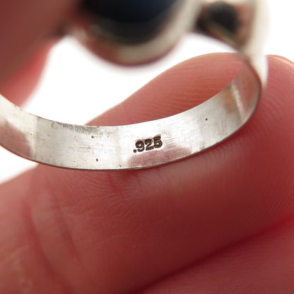 925 Sterling Silver Vintage Real Lapis Modernist Oxidized Ring Size 6.5
