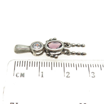925 Sterling Silver Vintage Real Amethyst Gemstone & C Z Articulated Boy Pendant