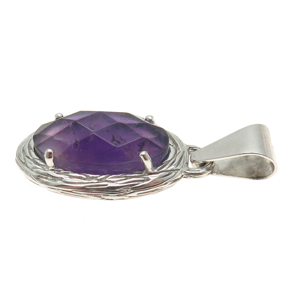 CHAPAL ZENRAY 925 Sterling Silver Real Oval-Cut Amethyst Pendant