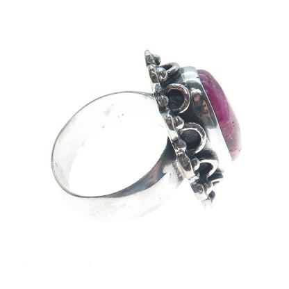 925 Sterling Silver Vintage Real Purple Agate Beaded Oxidized Ring Size 8.5