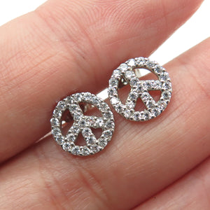 925 Sterling Silver Round-Cut C Z Peace Symbol Stud Earrings
