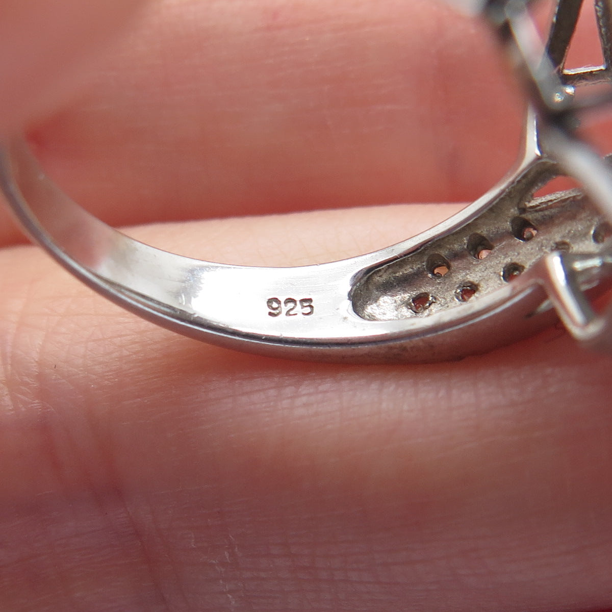 925 Sterling Silver Real Cushion-Cut Blue Topaz Gem & C Z Ring Size 6.75