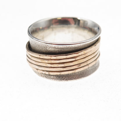 Jeffery Levin 925 Sterling Silver 2-Tone Vintage Rotating Band Ring Size 6.25