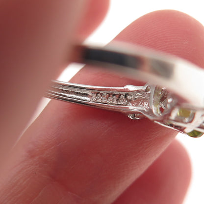 925 Sterling Silver Vintage Real Oval-Cut Peridot & C Z Ring Size 7