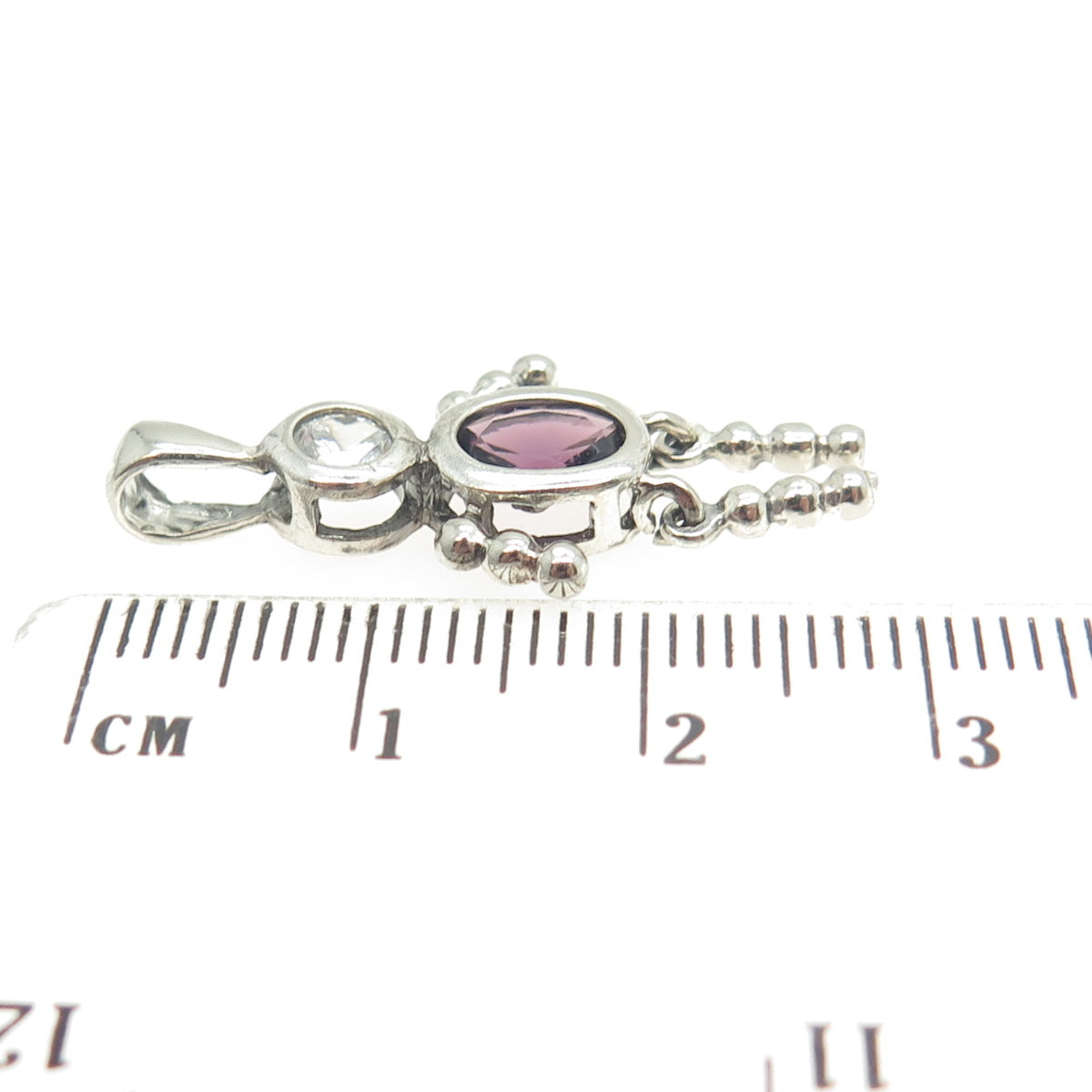 925 Sterling Silver Vintage Real Amethyst & C Z February Birthstone Boy Pendant