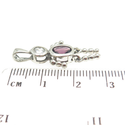 925 Sterling Silver Vintage Real Amethyst & C Z February Birthstone Boy Pendant