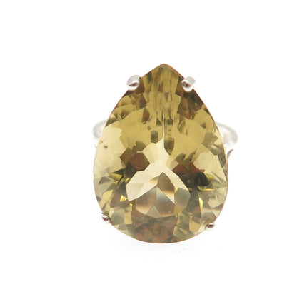 925 Sterling Silver Vintage Real Pear-Cut Lemon Quartz Ring Size 5.5
