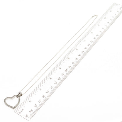 HN Heng Ngai 925 Sterling Silver Real Diamond Heart Cable Chain Necklace 18"