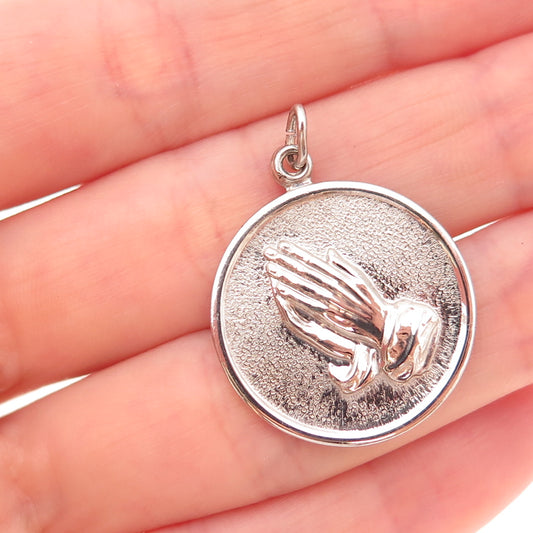 925 Sterling Silver Vintage Prayer Hands Religious Charm Pendant