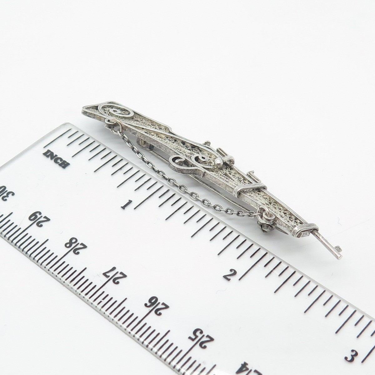 925 Sterling Silver Vintage Rifle Ornate Pin Brooch